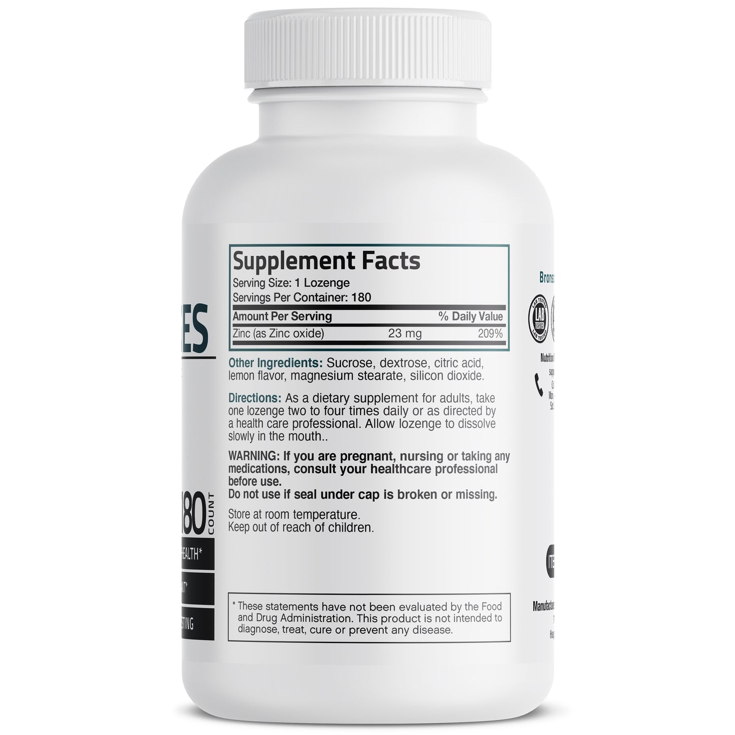 Zinc Lozenges - Lemon - 23 mg - 180 Lozenges
