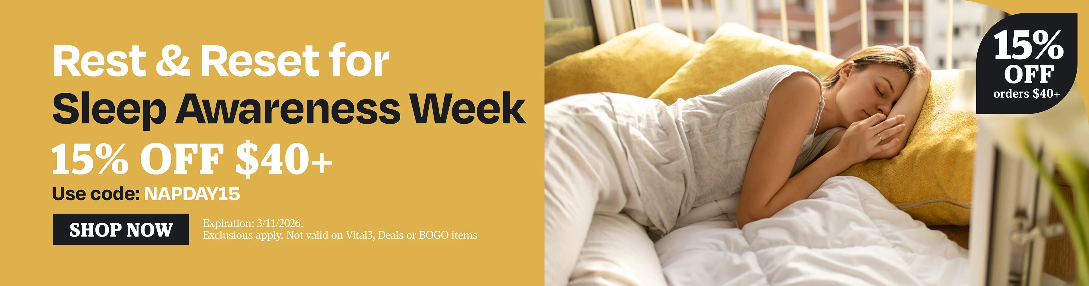Rest & Reset for sleep awareness week. 15% OFF $40 use code NAPDAY15