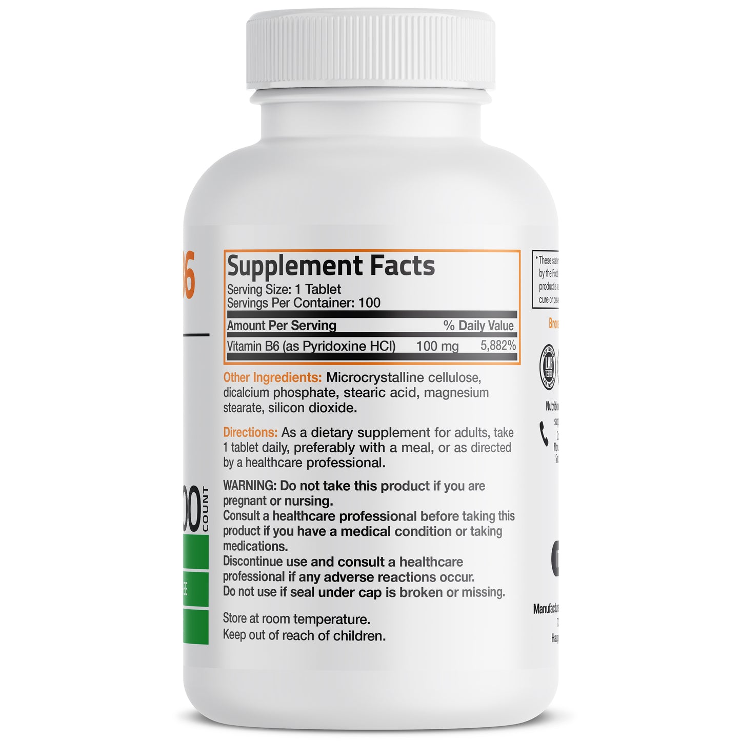 Bronson Vitamin B6 Pyridoxine - 100 mg - 250 Tablets | Vitamins ...