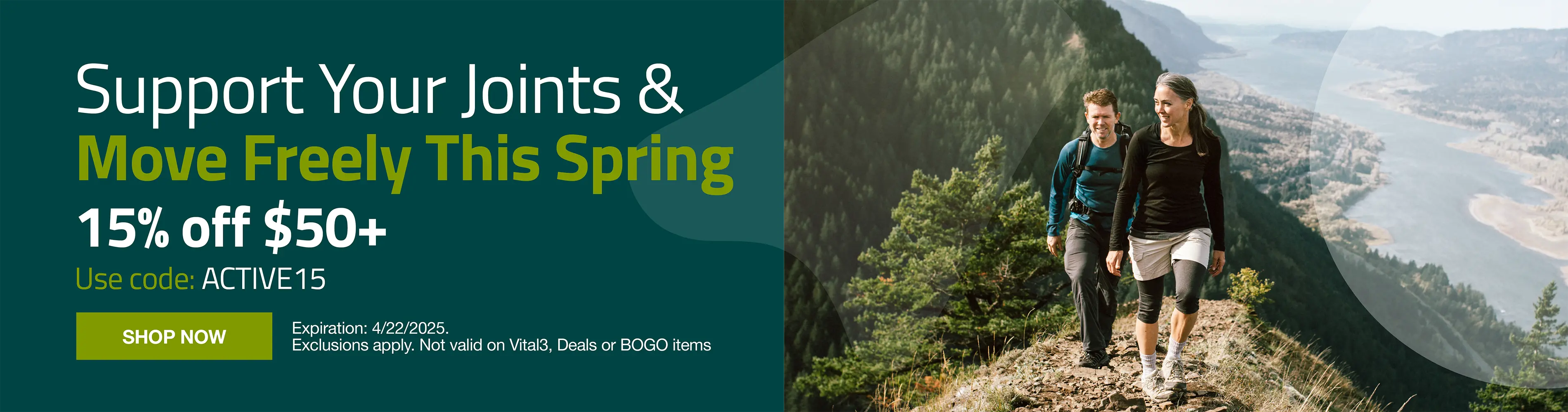 Support your joints and move freely this spring. 15% off $50 use code ACTIVE15