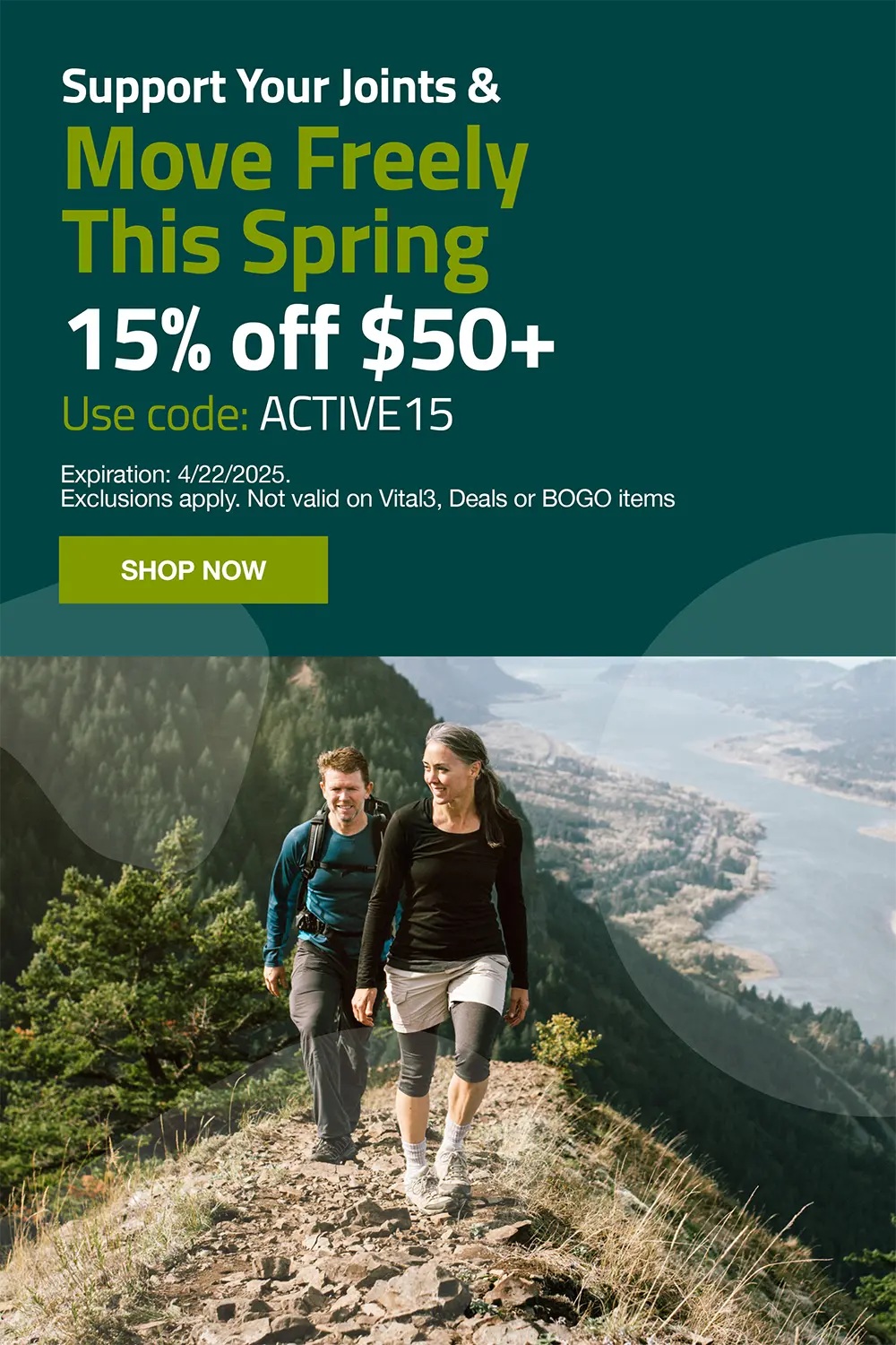 Support your joints and move freely this spring. 15% off $50 use code ACTIVE15