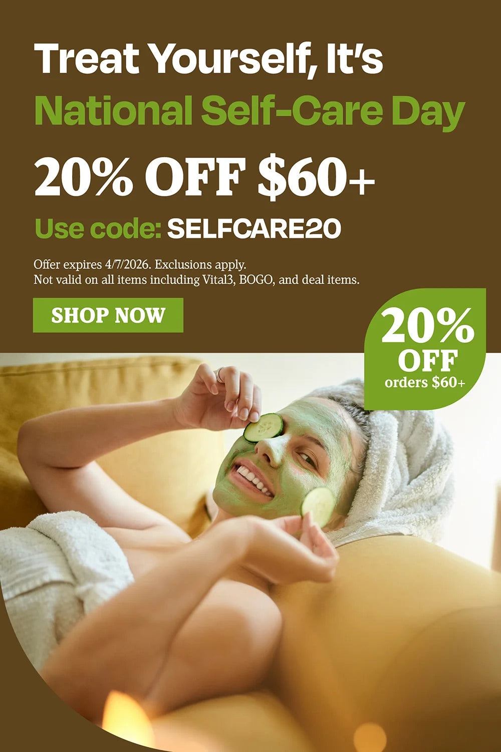 Treat yourself it’s national self care day. 20% off $60. Use code SELFCARE20