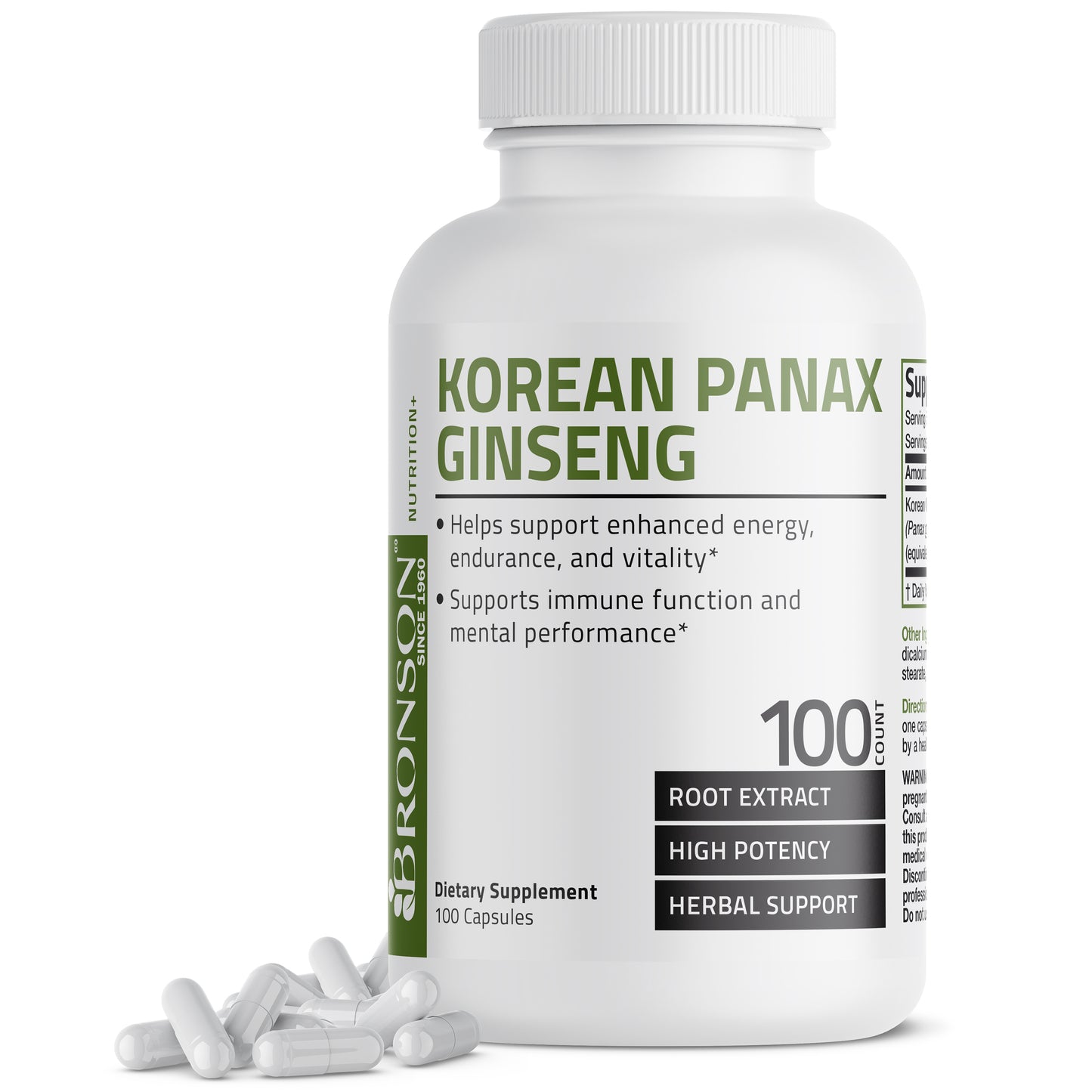 Korean Panax Ginseng Root - 500 mg, 100 Capsules