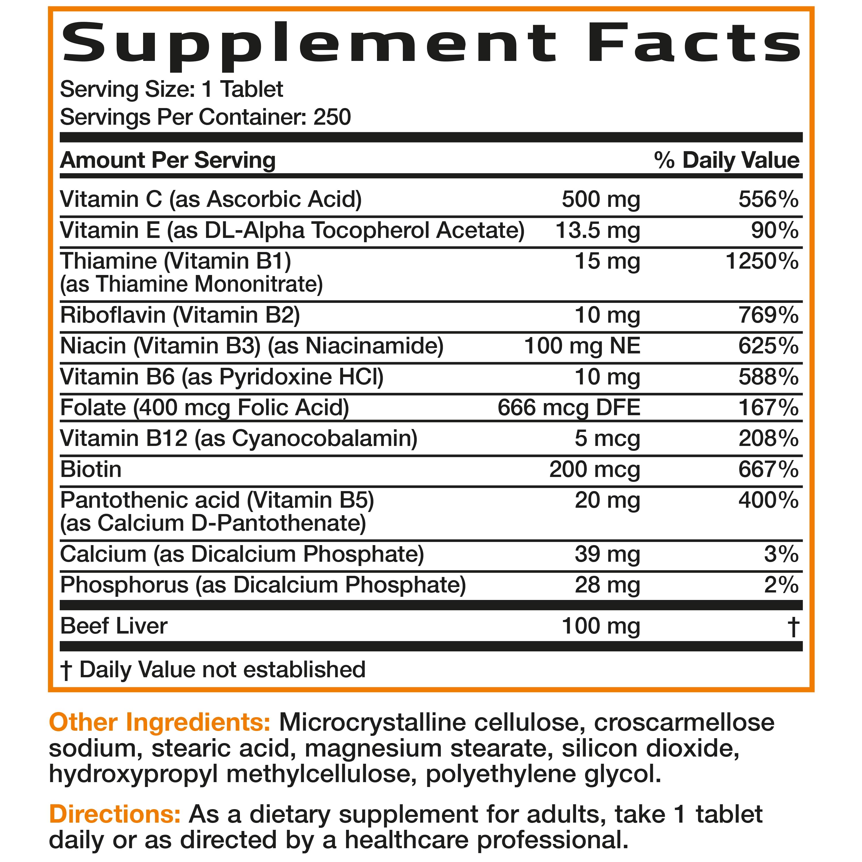 Vitamin B Complex with Vitamins C and E - 250 Tablets