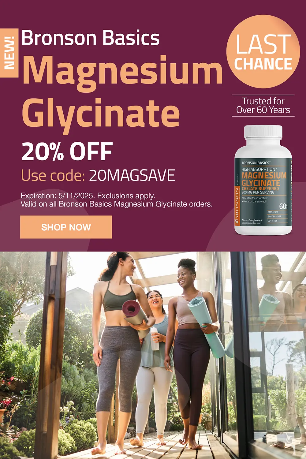 New Bronson basics magnesium glycinate 20% off use code 20MAGSAVE