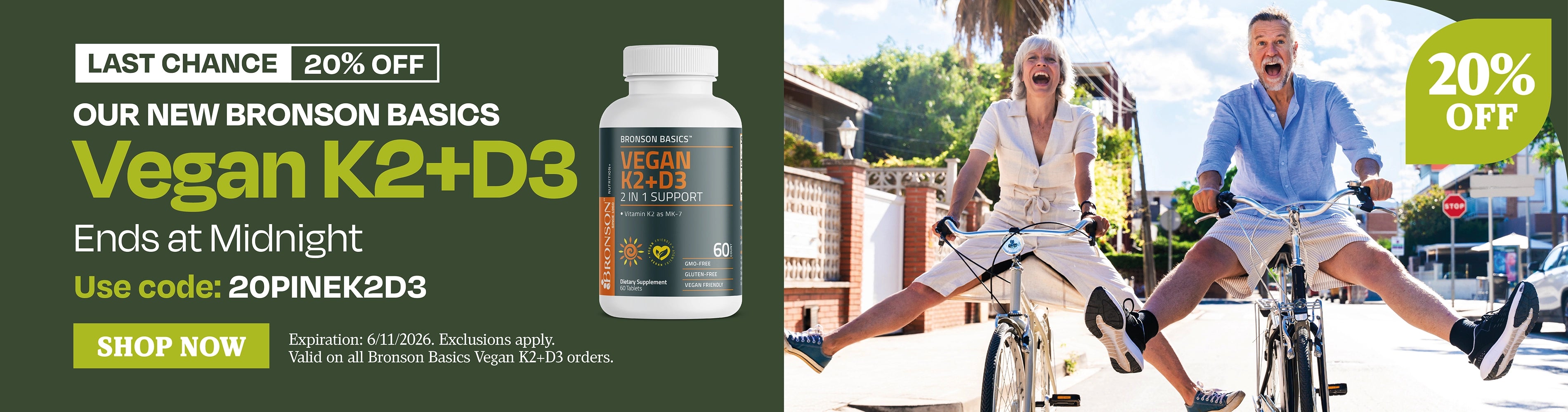LAST Chance 20% our new Bronson Basics Vegan K2 + D3 ends at midnight use code 20PINEK2D3