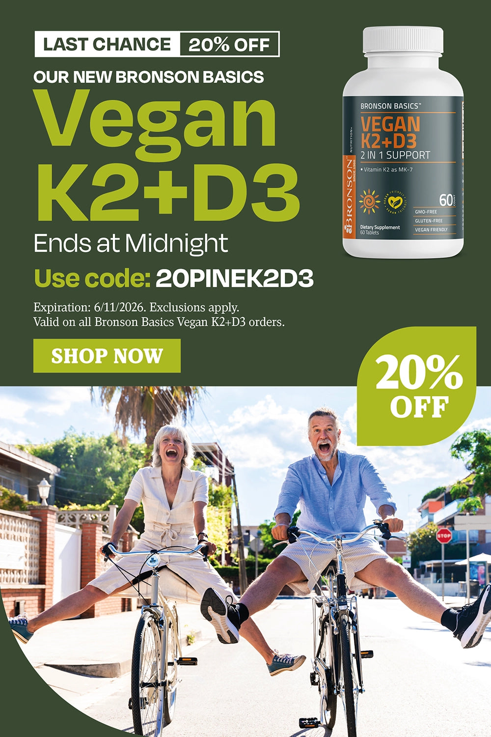 LAST Chance 20% our new Bronson Basics Vegan K2 + D3 ends at midnight use code 20PINEK2D3