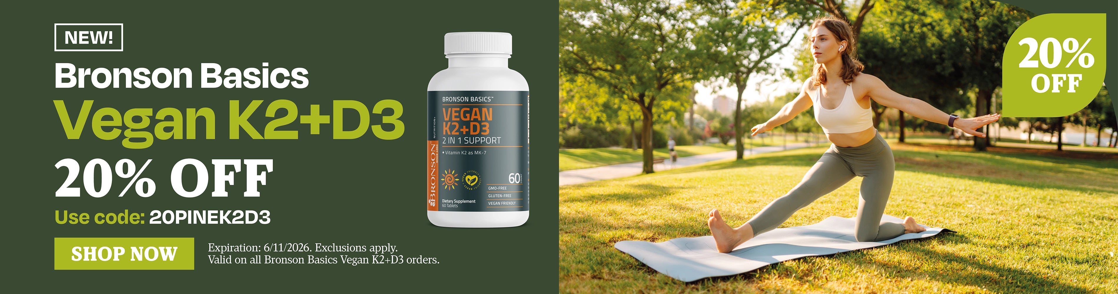 New Bronson Basics Vegan K2 + D3 20% OFF USE CODE 20PINEK2D3