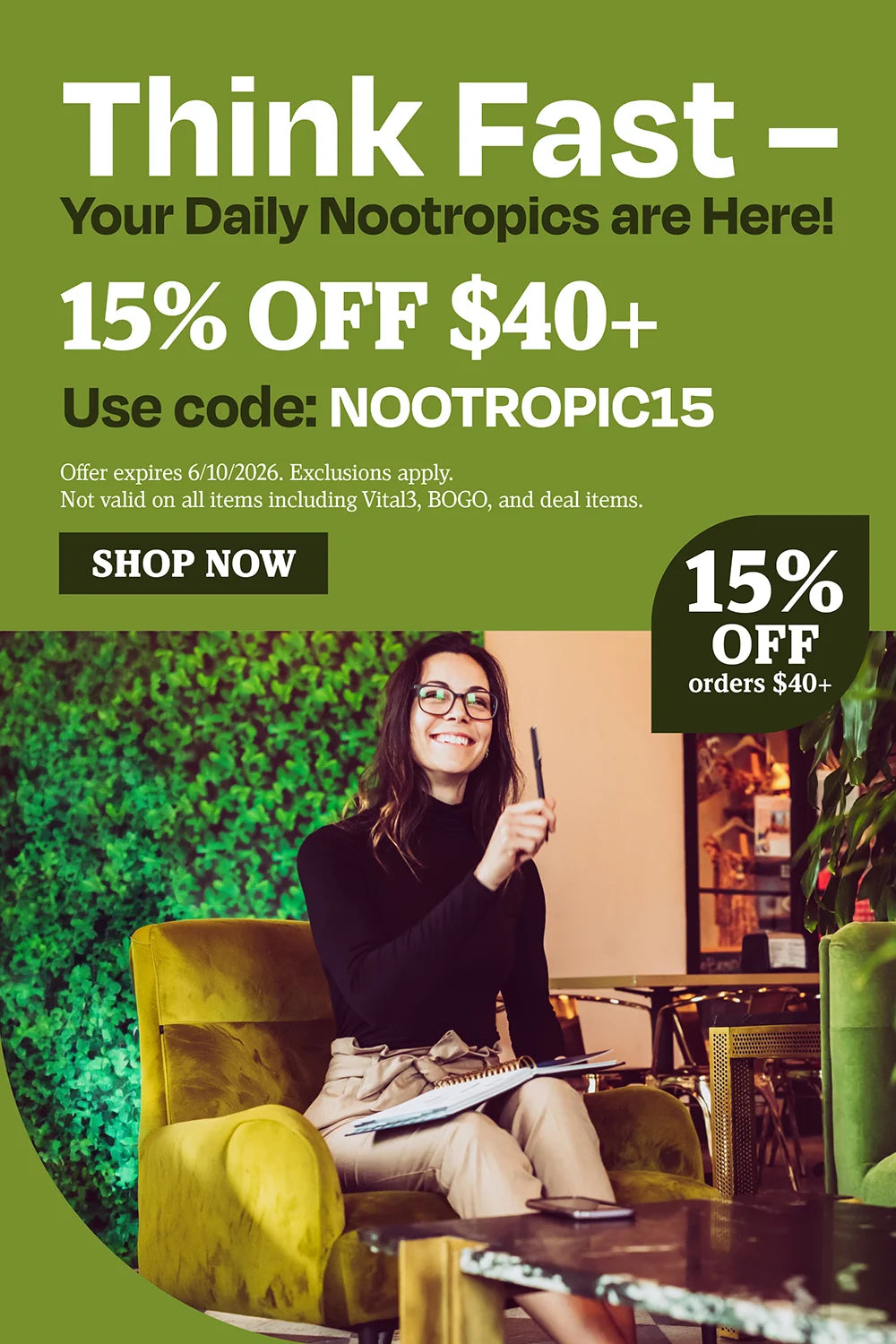 Think fast - your daily nootropics are here! 15% Off $40 use code NOOTROPIC15