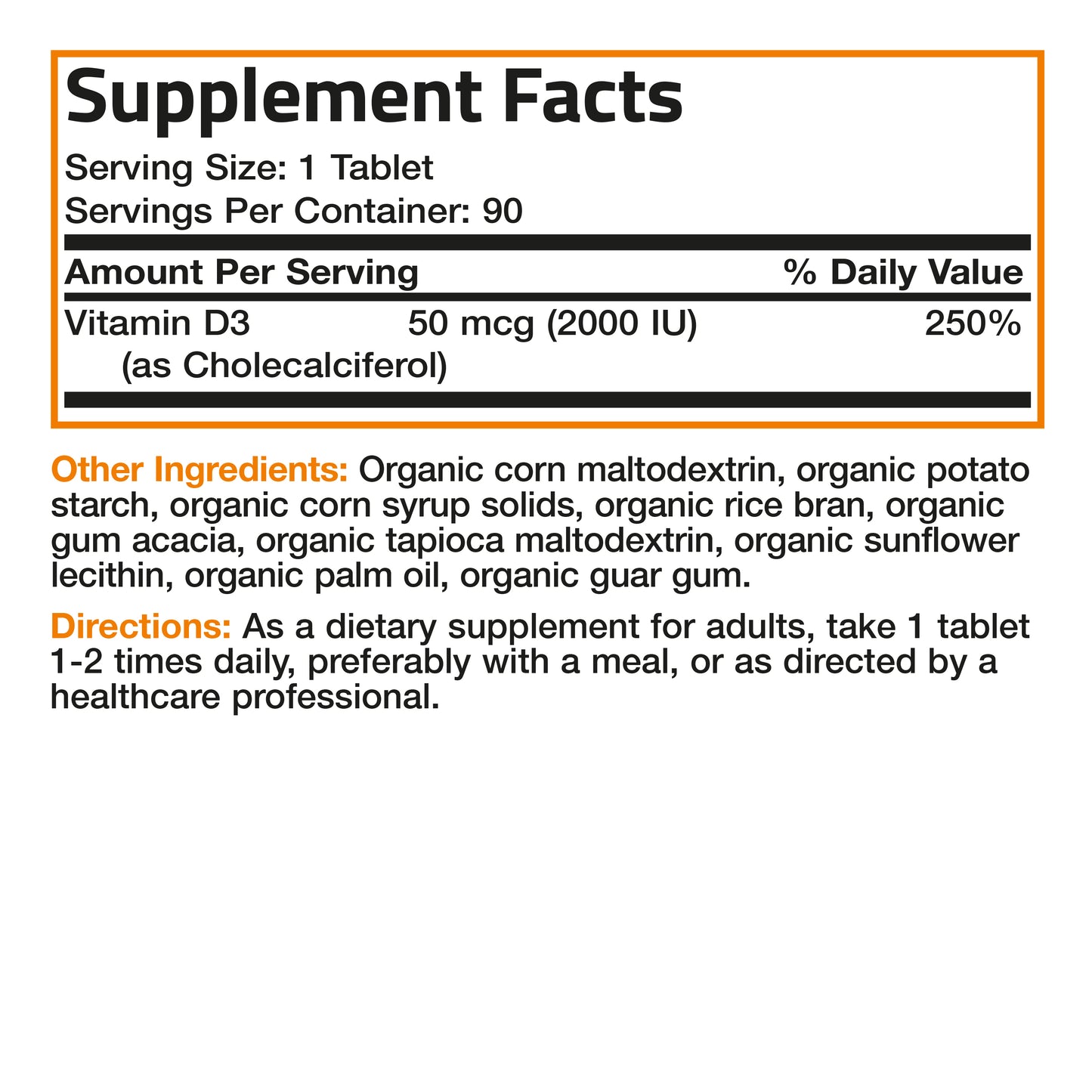 Vitamin D3 USDA Certified Organic - 2,000 IU