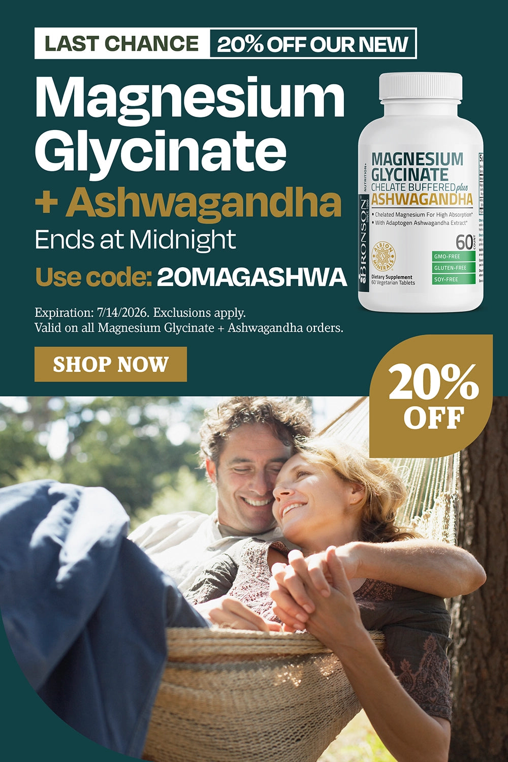 Last Chance. 20% OFF our new Magnesium Glycinate + Ashwagandha ends at midnight. Use code: 20MAGASHWA.