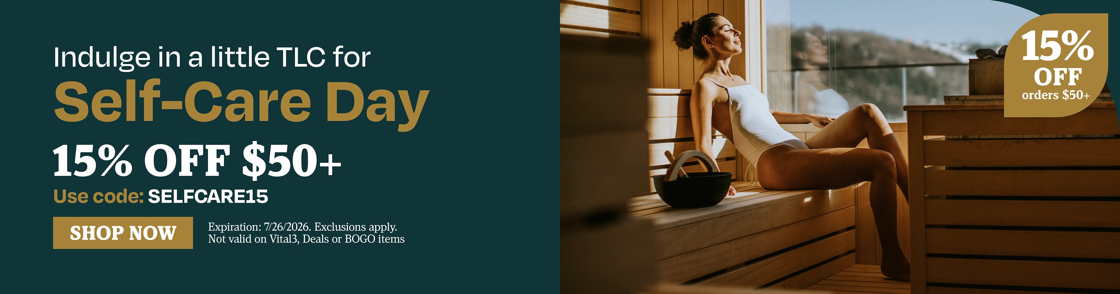 Indulge in a little TLC for Self-Care Day. 15% OFF $50+. Use code: SELFCARE15.