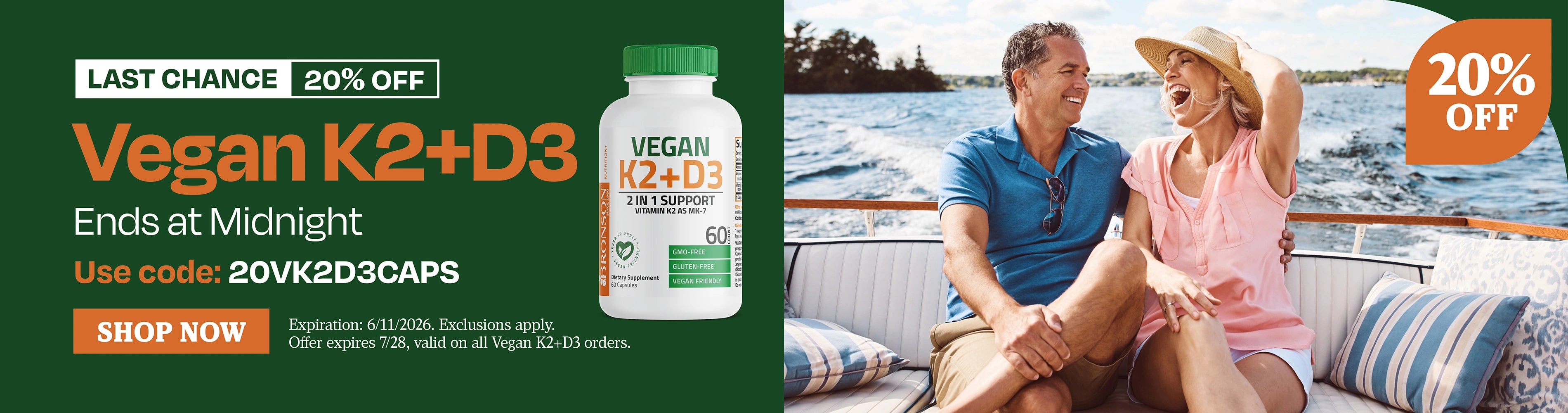 LAST CHANCE. 20% OFF. Vegan K2+D3. Ends at Midnight. Use code: 20VK2D3CAPS.