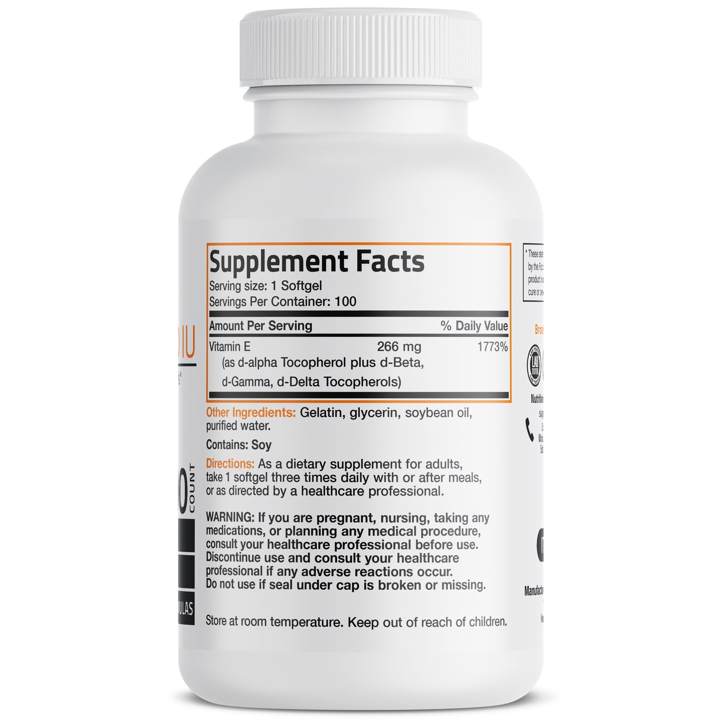 Natural Vitamin E Complex 400 IU 100 Softgels Vitamins