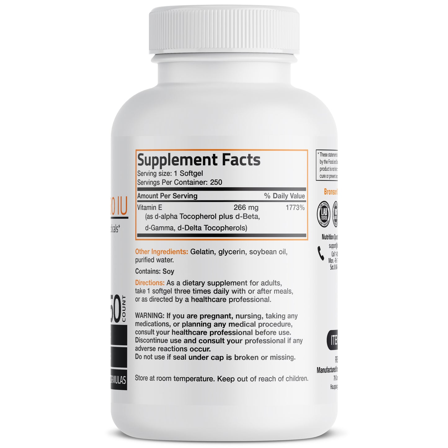 Natural Vitamin E Complex 400 IU 100 Softgels Vitamins