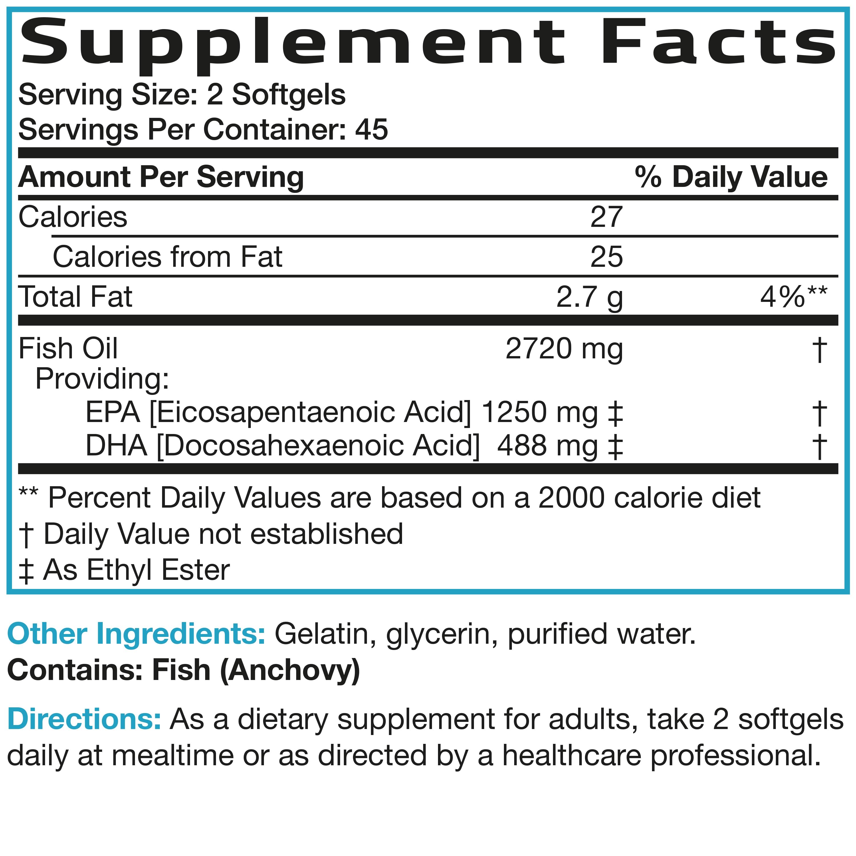 Omega-3 Fish Oil EPA DHA Triple Strength - 2,720 mg