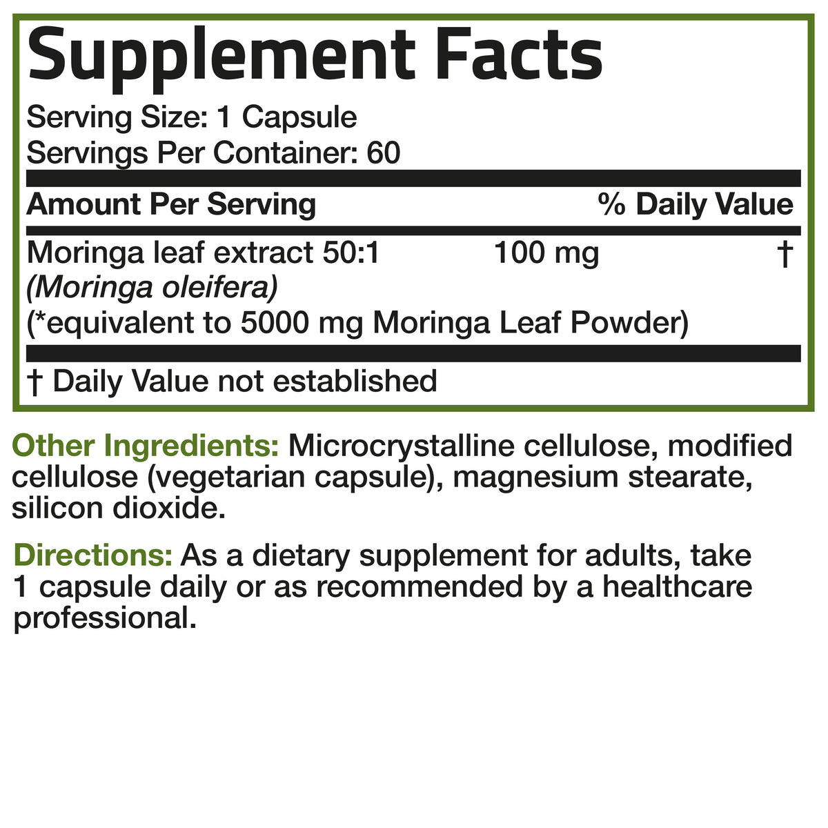 Extravit Supplements Moringa Oleifera Leaf Extract - 5,000 mg - 60 Vegetarian Capsules ...