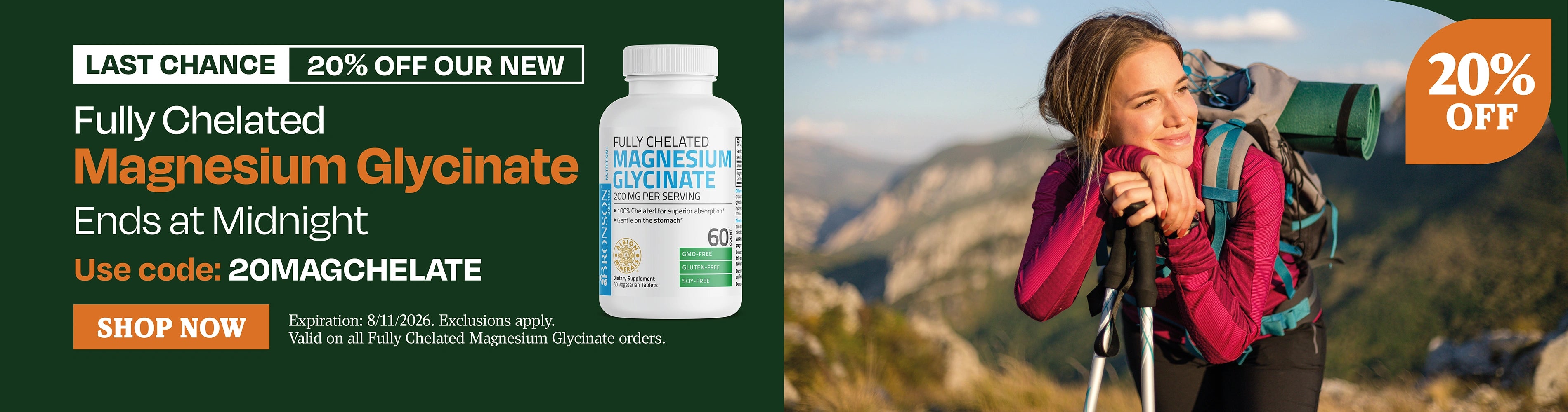 LAST CHANCE. 20% OFF OUR NEW Fully Chelated Magnesium Glycinate. Ends at Midnight. Use code: 20MAGCHELATE.