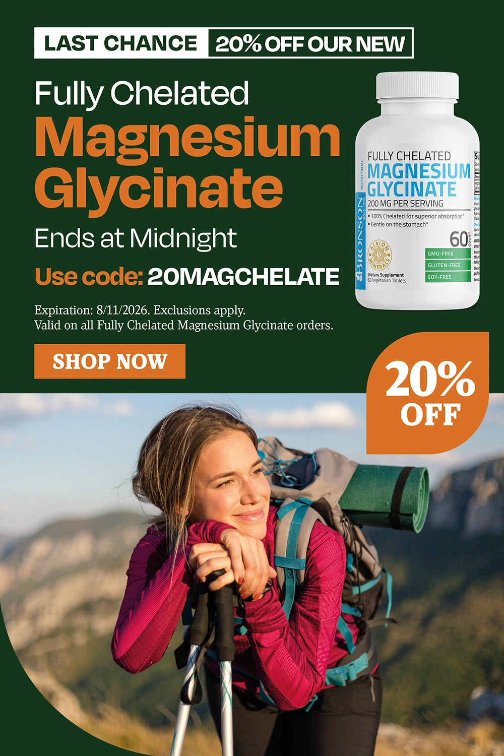 LAST CHANCE. 20% OFF OUR NEW Fully Chelated Magnesium Glycinate. Ends at Midnight. Use code: 20MAGCHELATE.