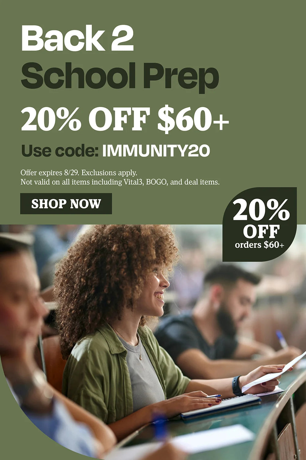 Back 2 school prep 20% OFF $60 use code IMMUNITY20