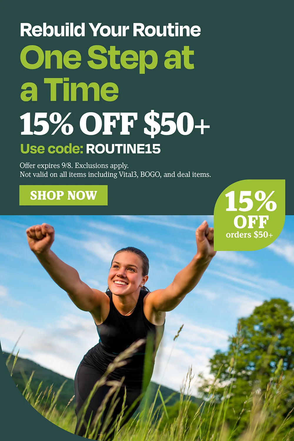 Rebuild your routine one step at a time. 15% off $50 use code ROUTINE15