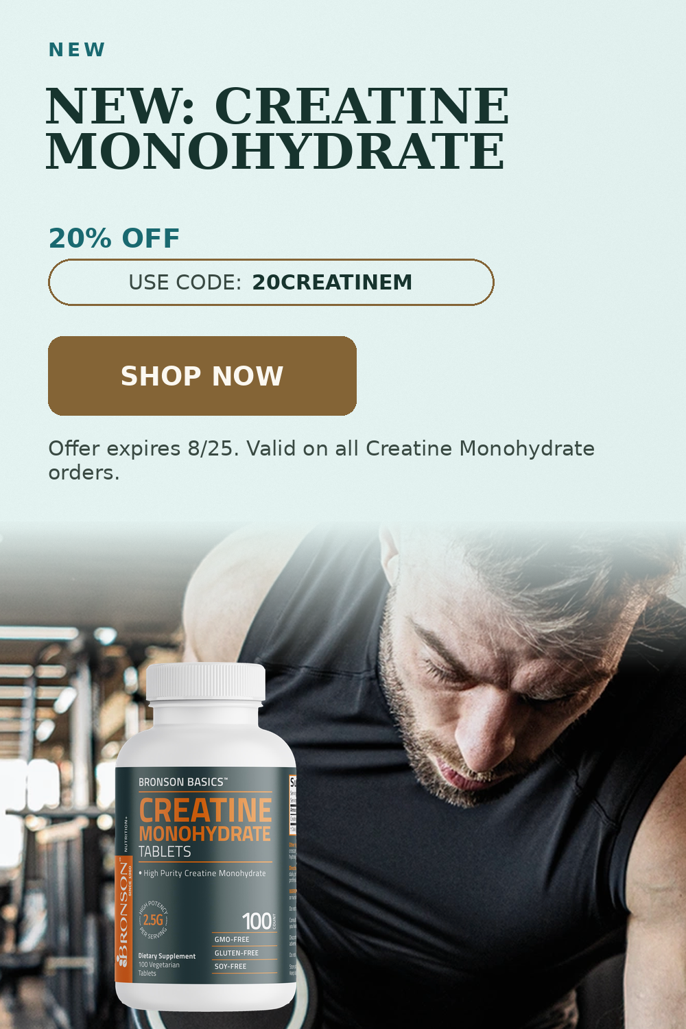 New. New: Creatine Monohydrate. 20% OFF. Use code: 20CREATINEM.
