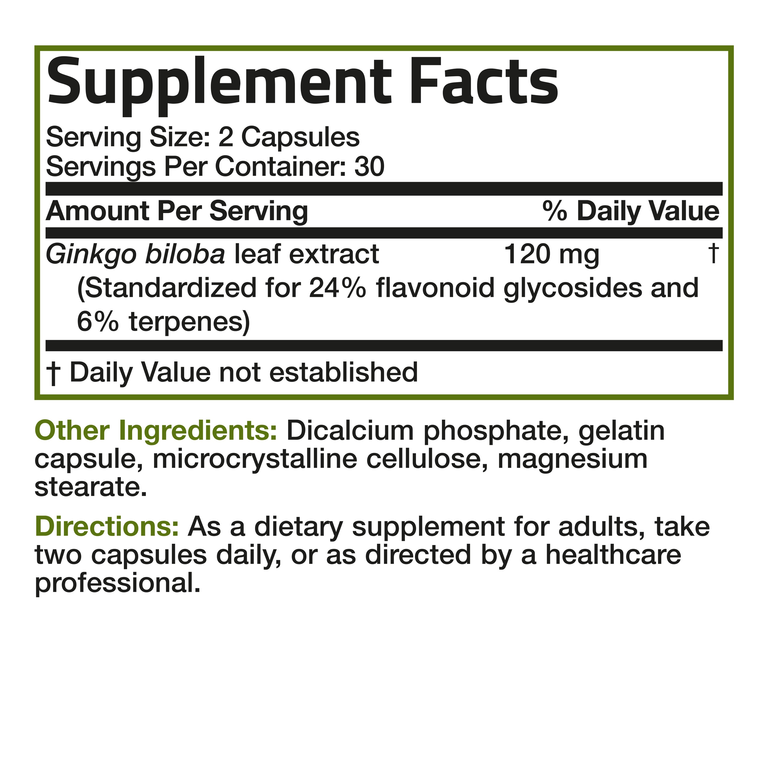 Ginkgo Biloba Extract Standardized - 60 MG - 60 Capsules view 4 of 4