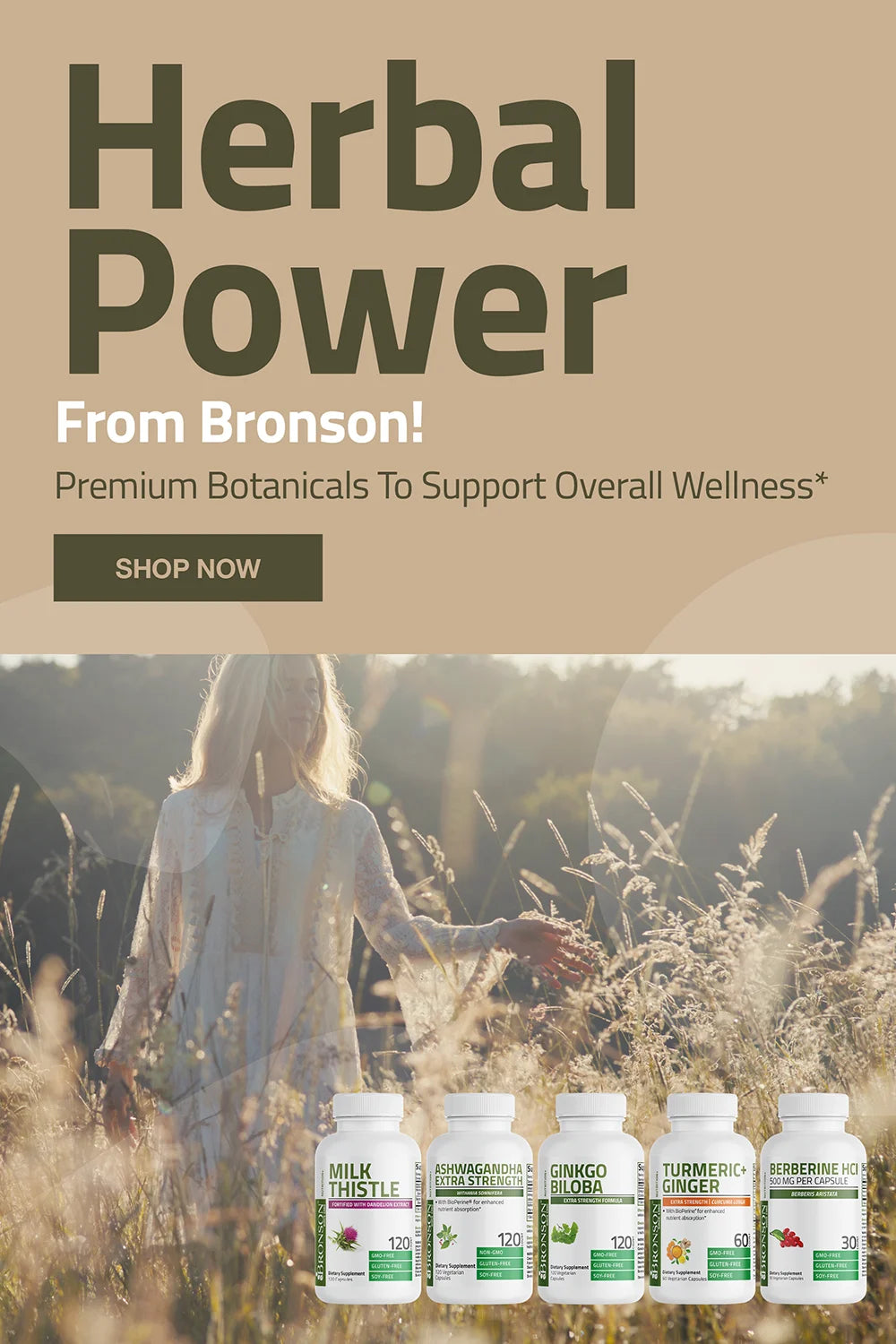 Herbal power from Bronson! Premium Botanicals to support overall wellness.*
