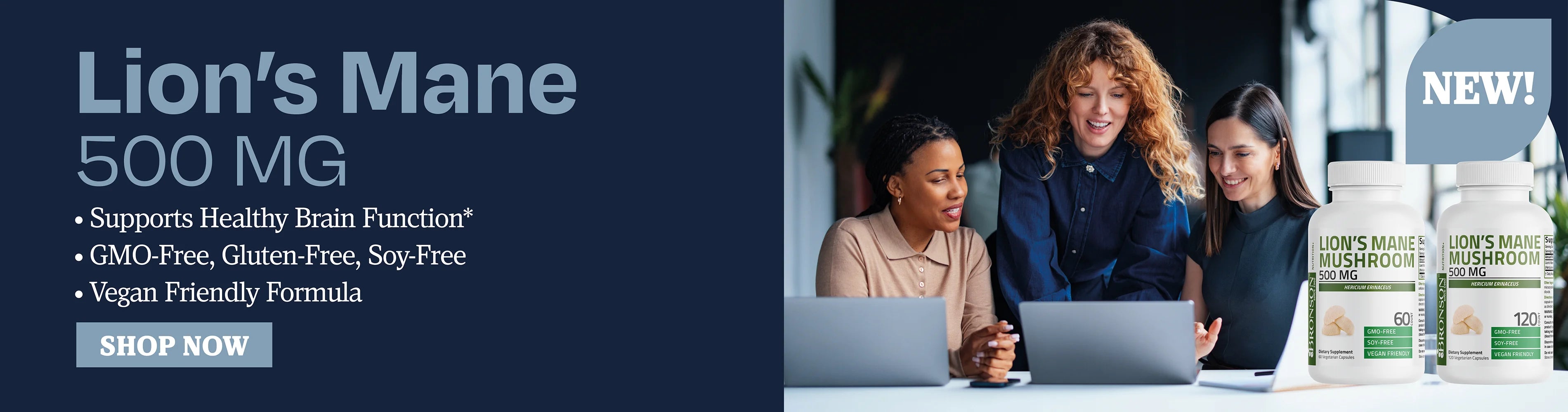 Lion's mane 500mg. Supports healthy brain function, geo-free, gluten-free, soy-free, vegan riendly formula