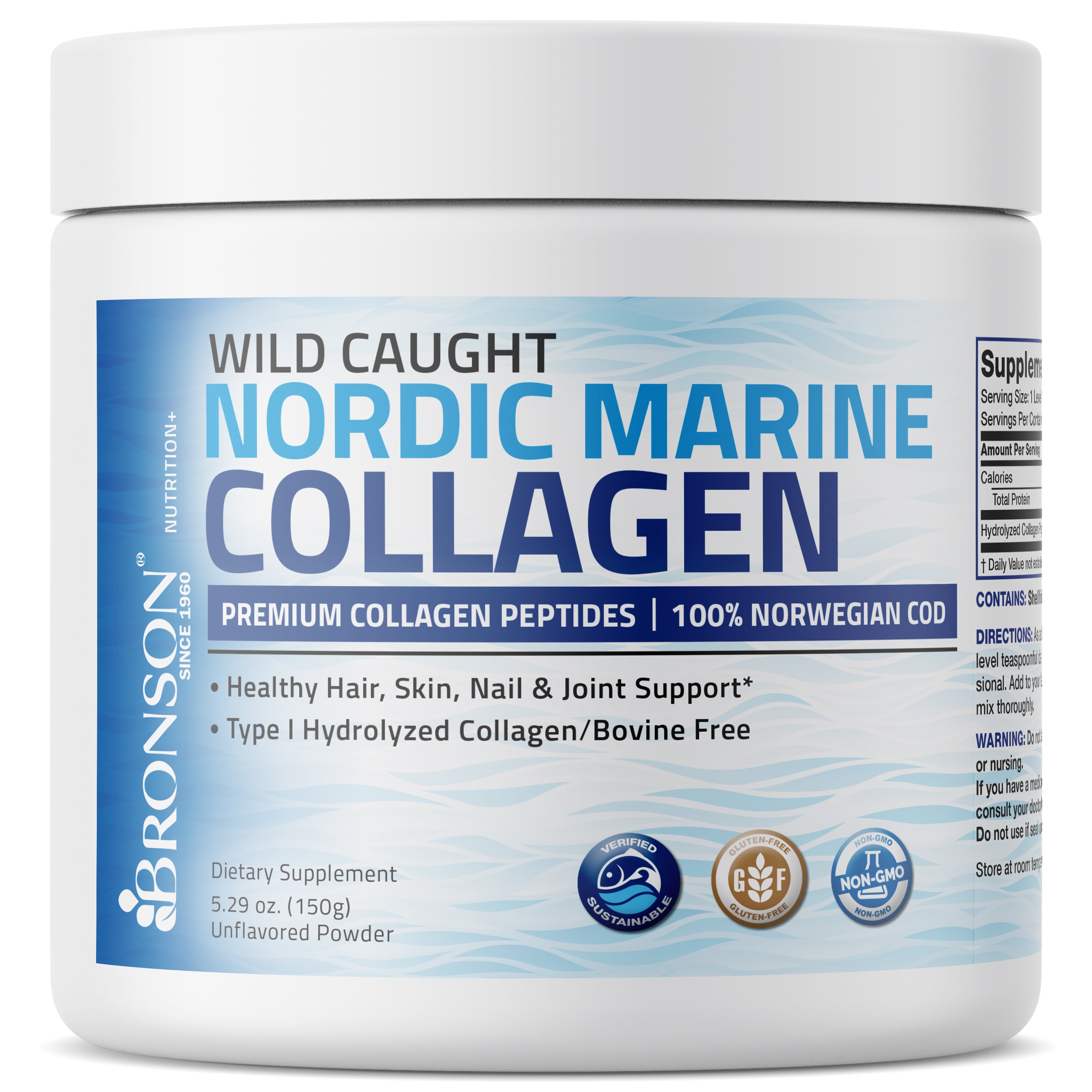Marine Collagen Peptides Nordic Norwegian Wild Caught Cod Powder - Unflavored - 150g (5.29 oz)
