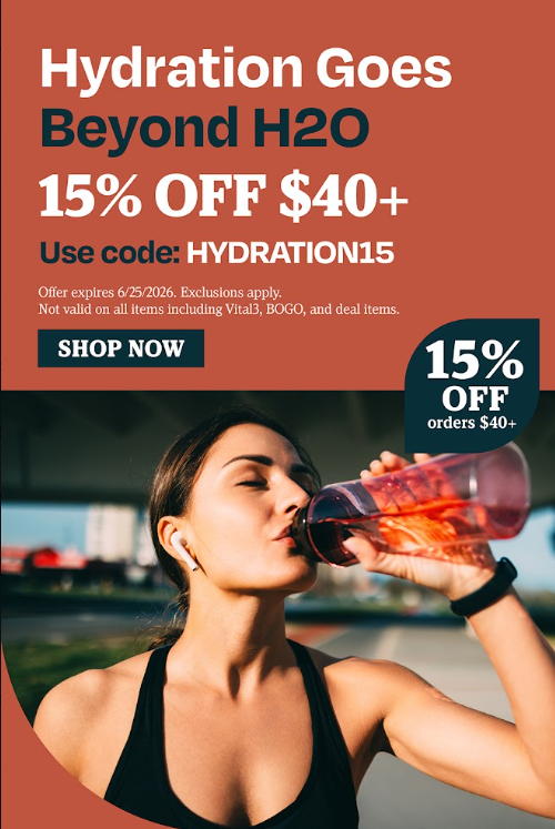 Hydration Goes Beyond H2O. 15% OFF $40+. Use code: HYDRATION15.