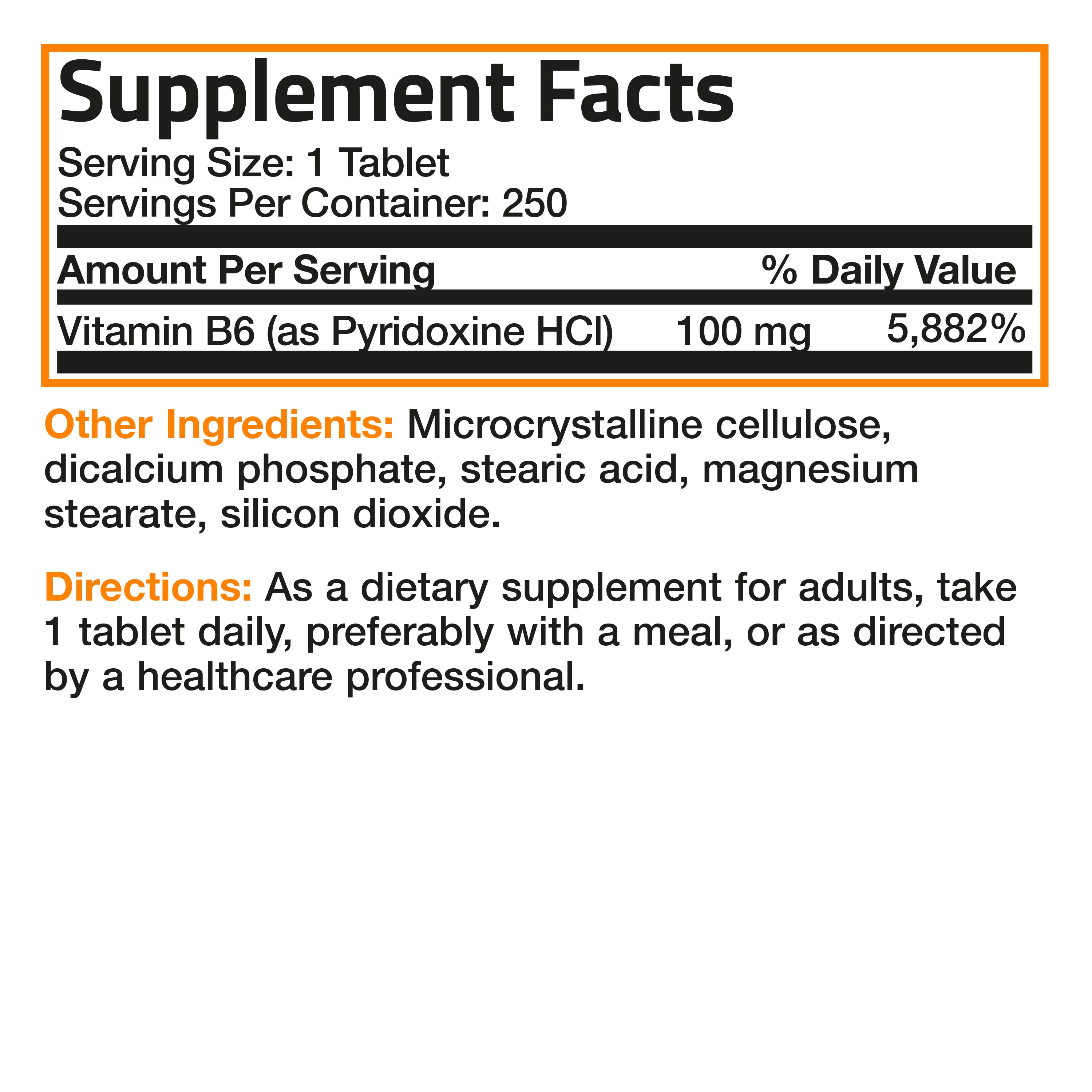 Vitamin B6 Pyridoxine - 100 mg - 250 Tablets view 6 of 6