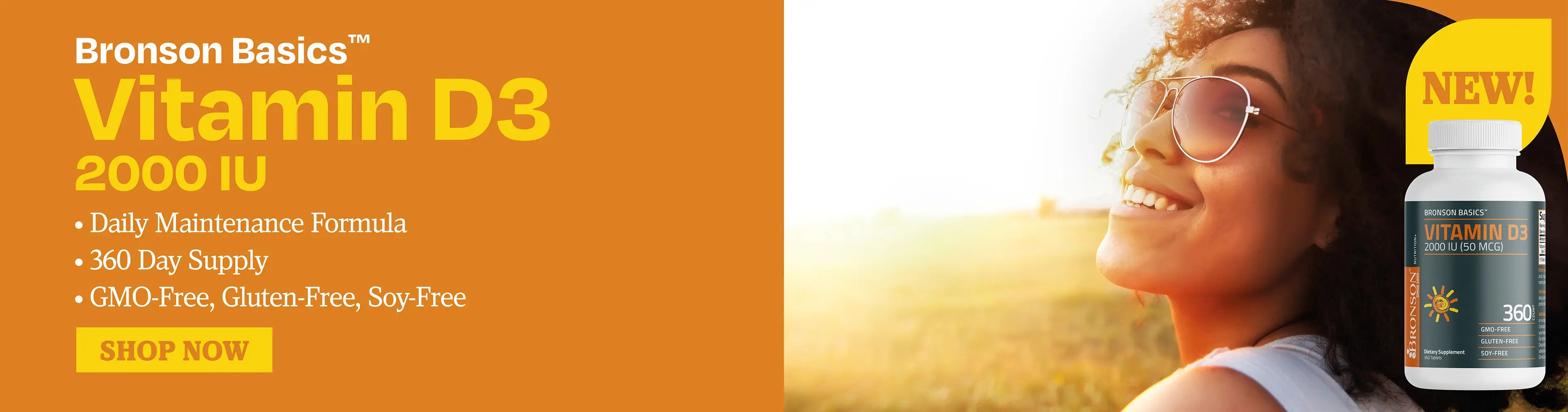 Bronson basics vitamin d3 2000 iu. Daily maintenance formula, 360 day supply , gmo-free, gluten free, soy free. 