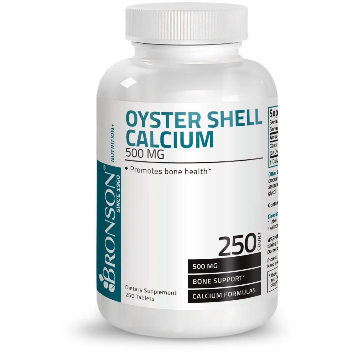 Bronson Vitamins Oyster Shell Calcium - 500 mg - 250 Tablets, Item #110B, Bottle, Front Label
