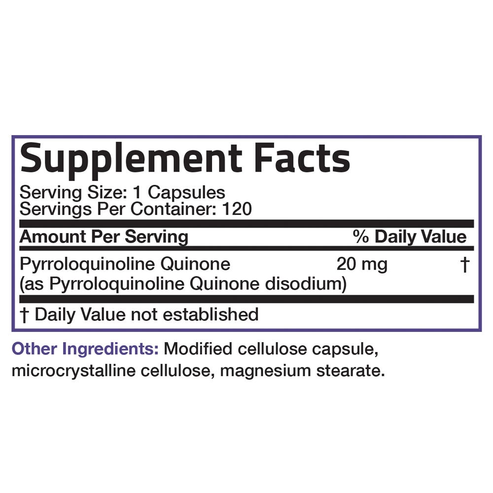 PQQ Vitality Pyrroloquinoline Quinone - 20 mg - 120 Vegetarian Capsules view 6 of 6