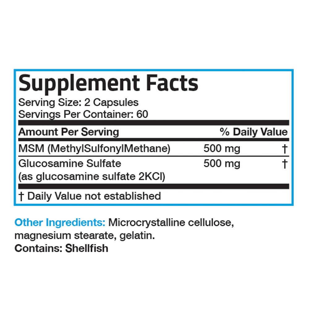 Bronson Vitamins MSM with Glucosamine - 120 Capsules, Item #115, Supplement Facts Panel