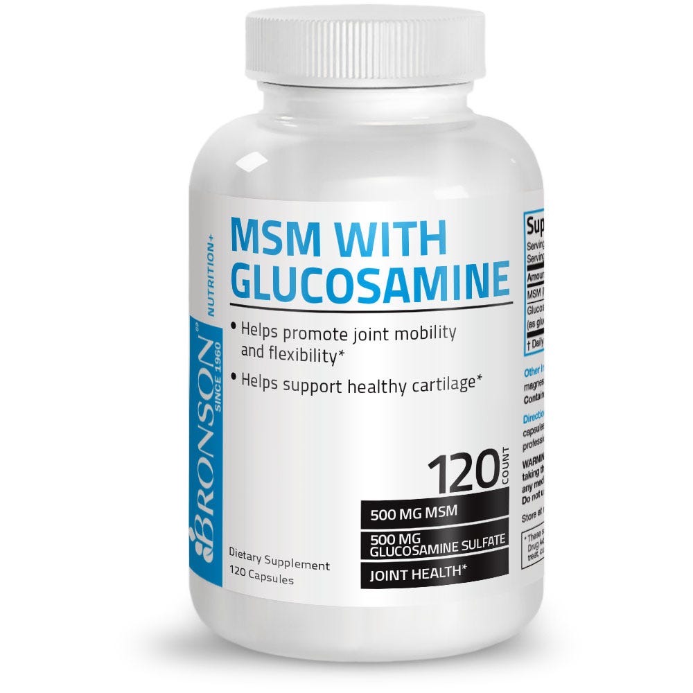 Bronson Vitamins MSM with Glucosamine - 120 Capsules, Item #115, Bottle, Front Label