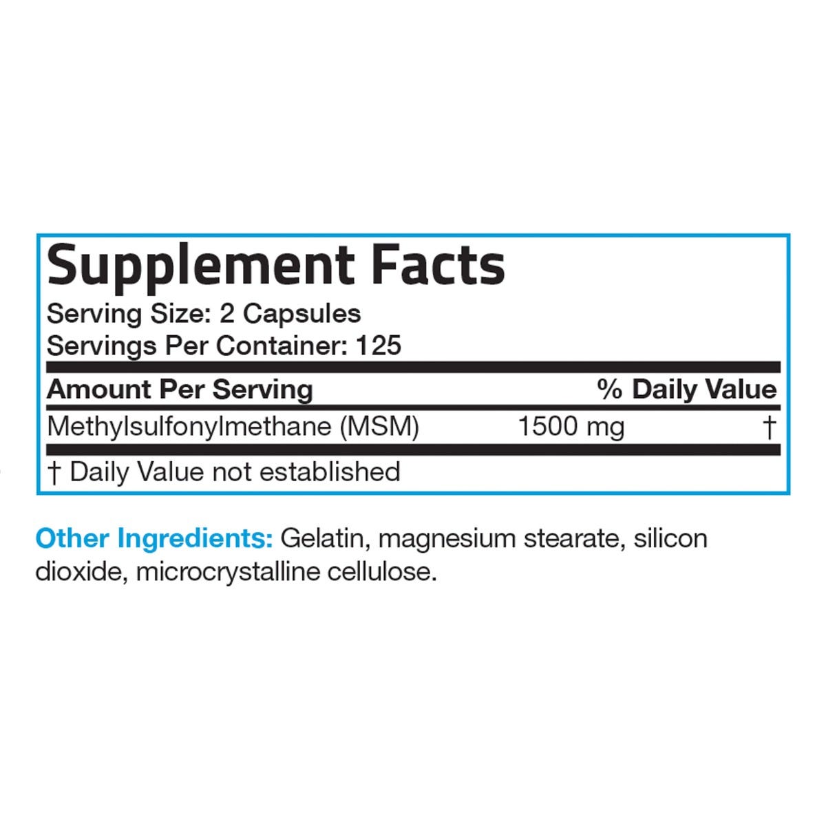 MSM (Methylsulfonylmenthane) | Item #120B | Supplement Facts
