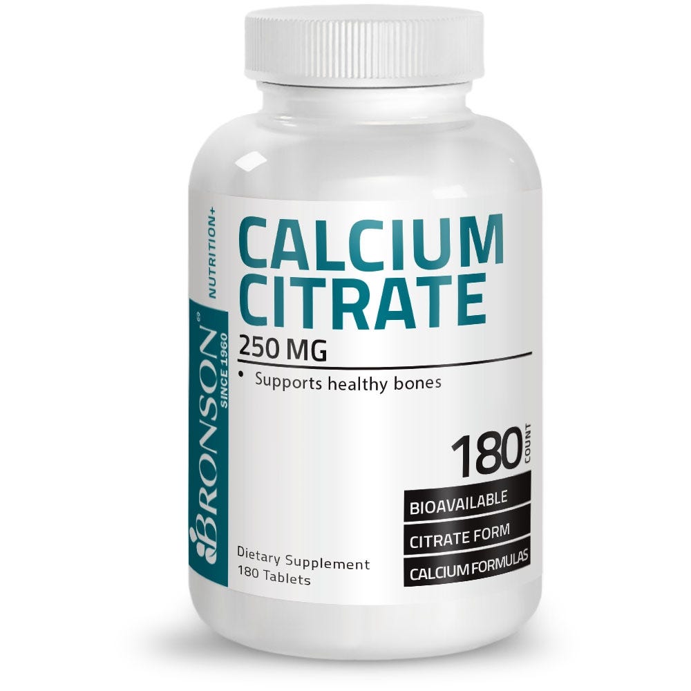 Calcium Citrate - 250 mg - 180 Tablets, Item #126, Bottle, Front Label