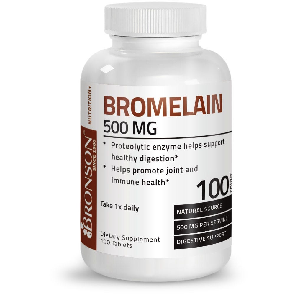 Bronson Vitamins Bromelain Proteolytic Enzyme - 500 mg - 100 Tablets, Item #137, Bottle, Front Label
