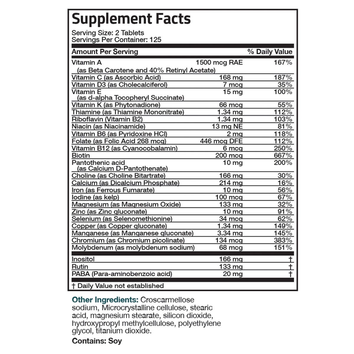 Vitamin & Mineral Insurance Formula - 250 Tablets view 4 of 4