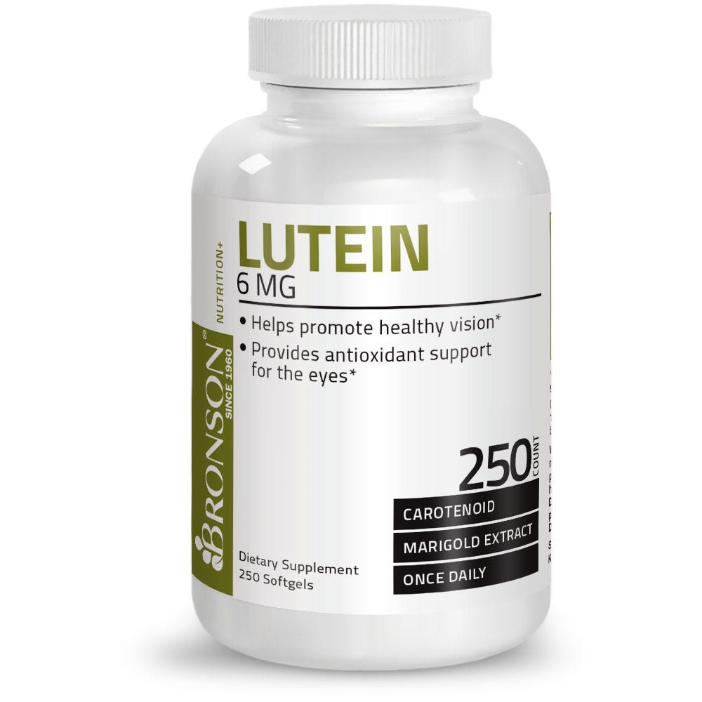 Bronson Vitamins Lutein - 6 mg - 250 Softgels, Item #200B, Bottle, Front Label