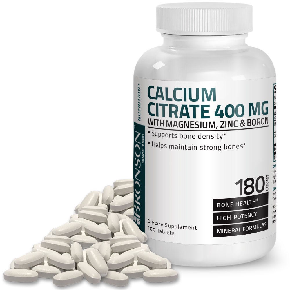 Calcium and Magnesium with Boron and Zinc - 180 Tablets, Item #210, Bottle, Front Label with Tablets