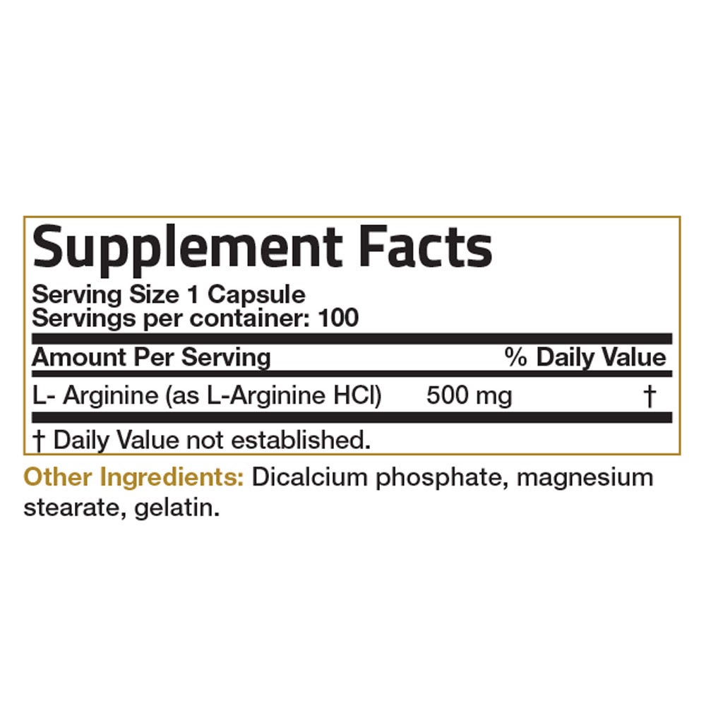 L-Arginine - 500 mg - 100 Capsules view 4 of 4