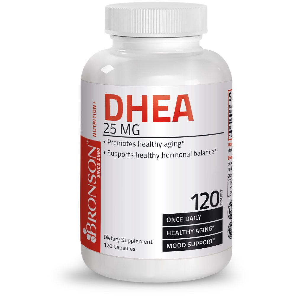 Bronson Vitamins DHEA - 25 mg - 120 Capsules, Item #225B, Bottle, Front Label