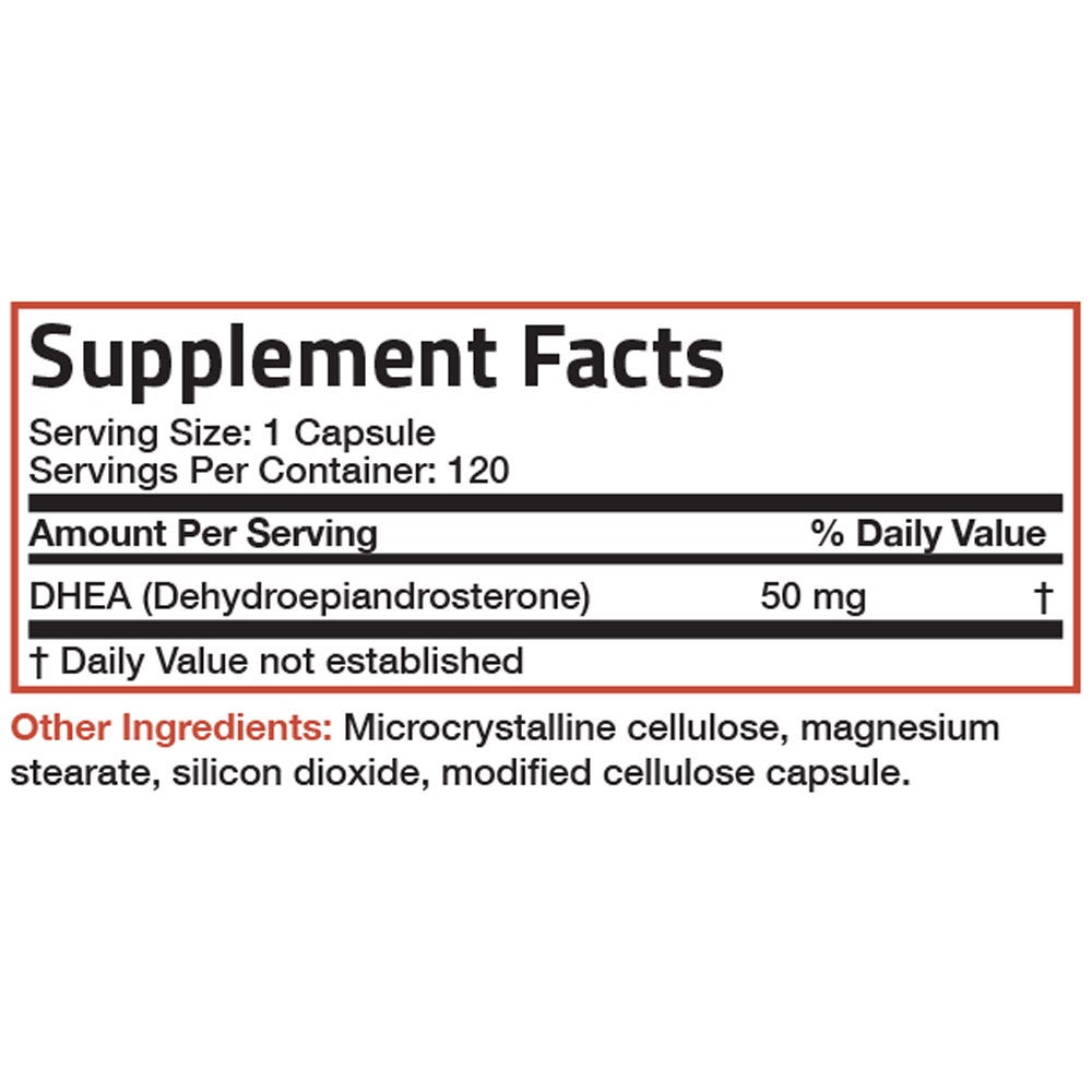 Bronson Vitamins DHEA - 50 mg - 120 Capsules, Item #226B, Supplement Facts Panel