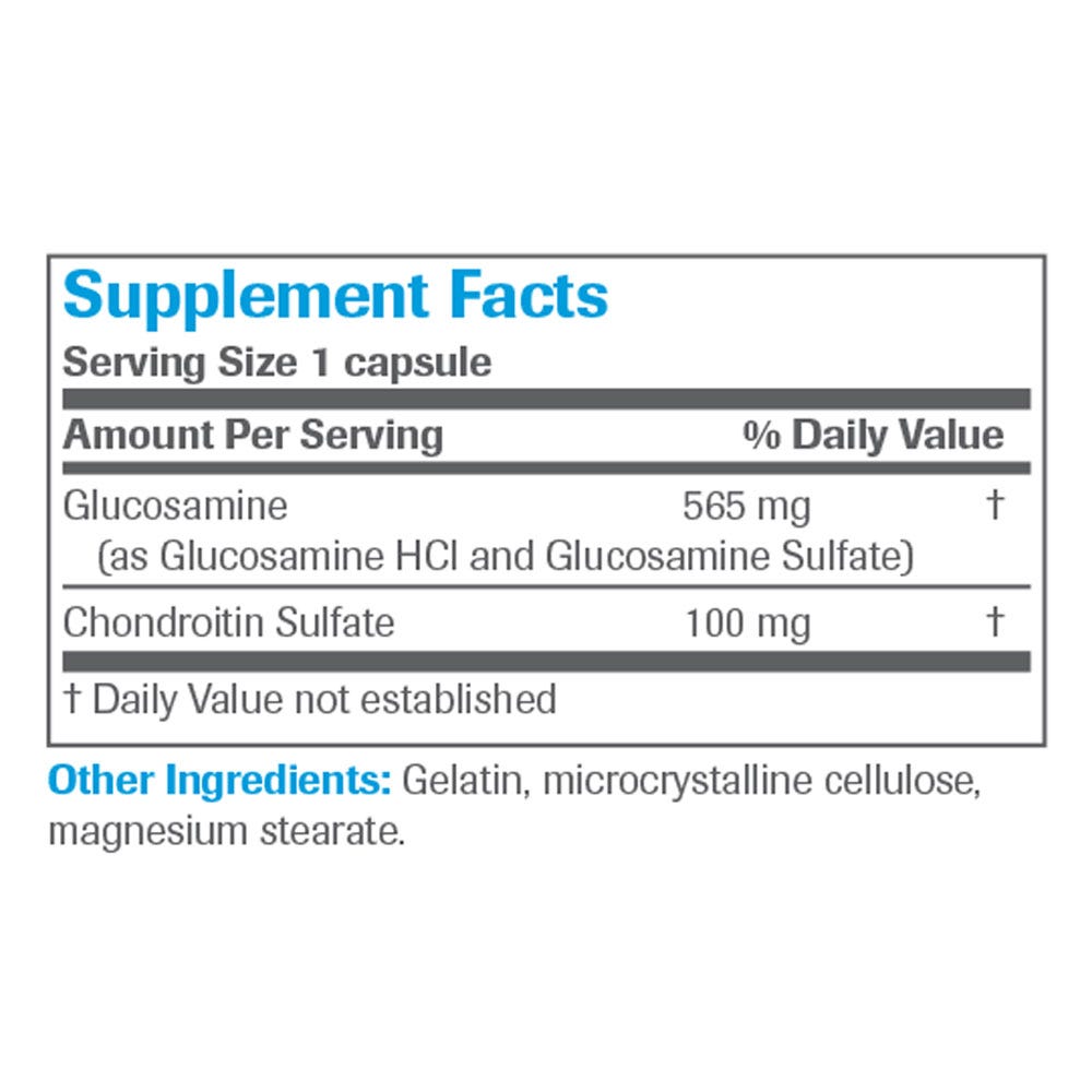 Bronson Vitamins Glucosamine and Chondroitin - 60 Capsules, Item #257A, Supplement Facts Panel