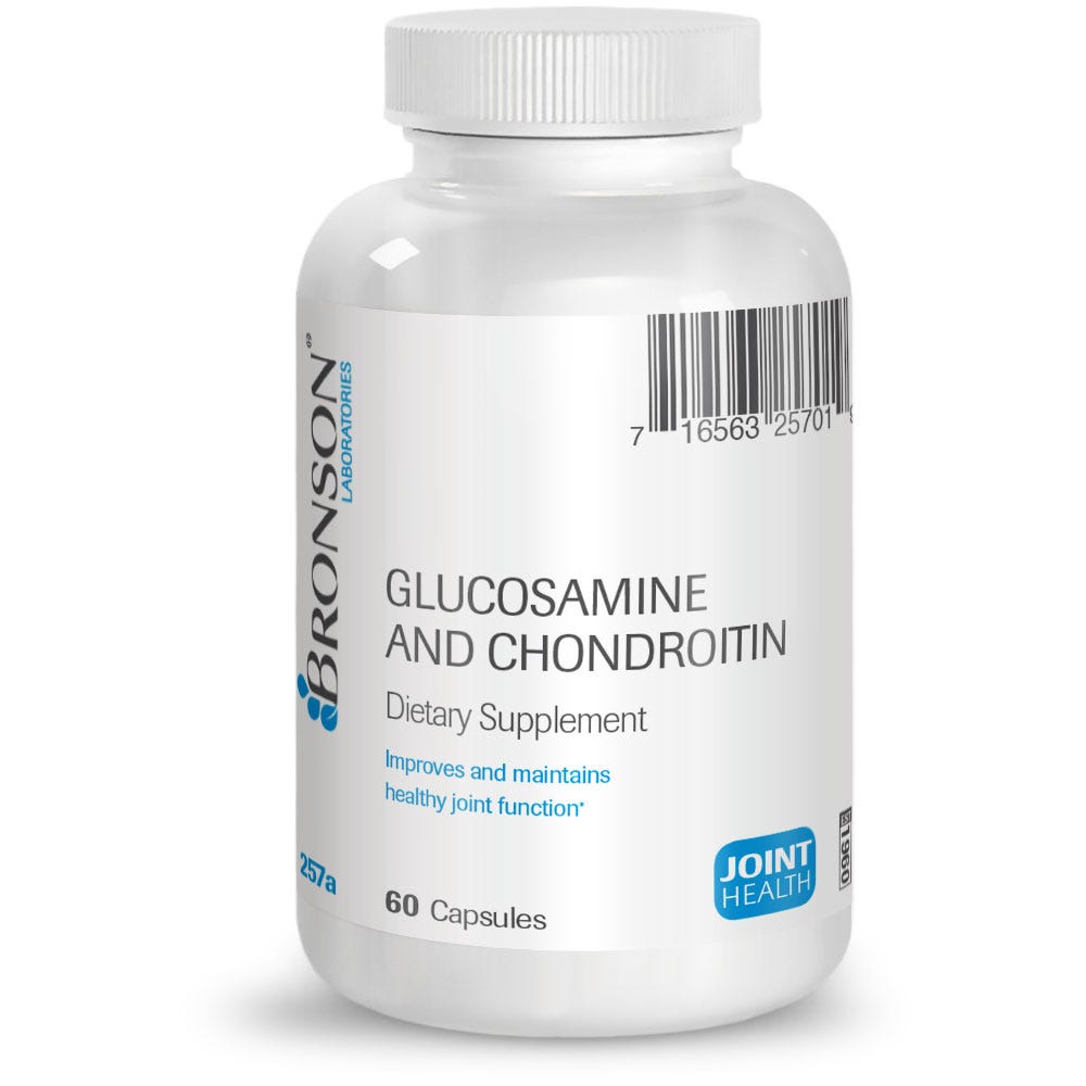 Bronson Vitamins Glucosamine and Chondroitin - 60 Capsules, Item #257A, Bottle, Front Label