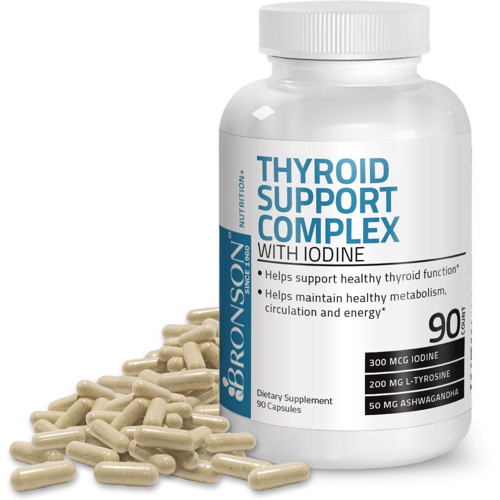 Bronson Vitamins Thyroid-SP Complex - 90 Capsules, Item #372A, Bottle, Front Label with Capsules