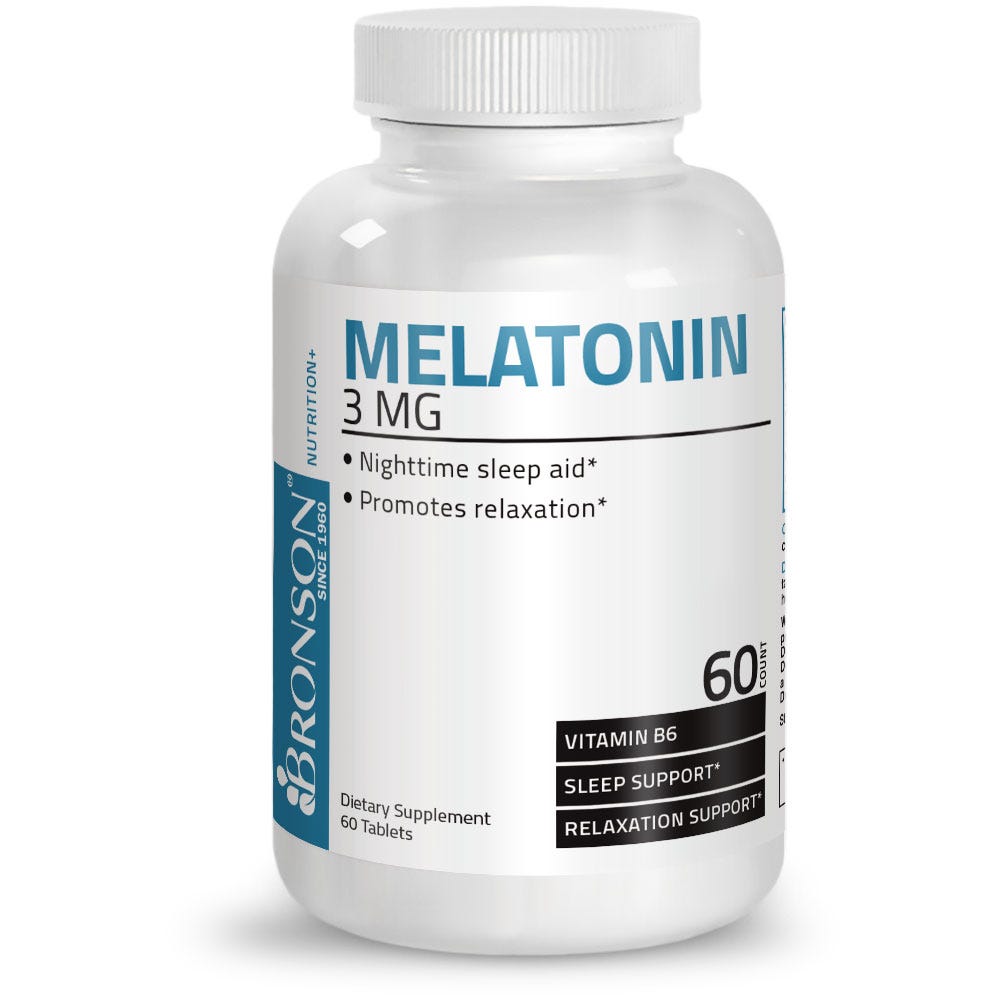Bronson Vitamins Melatonin Sleep Aid Formula - 3 mg - 60 Tablets, Item #428, Bottle, Front Label